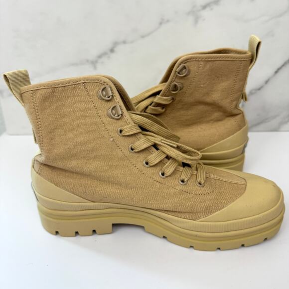 Everlane Women Canvas Utility Lug Boots Size 7.5 100% Organic Cotton Neutral Tan - Picture 5 of 10